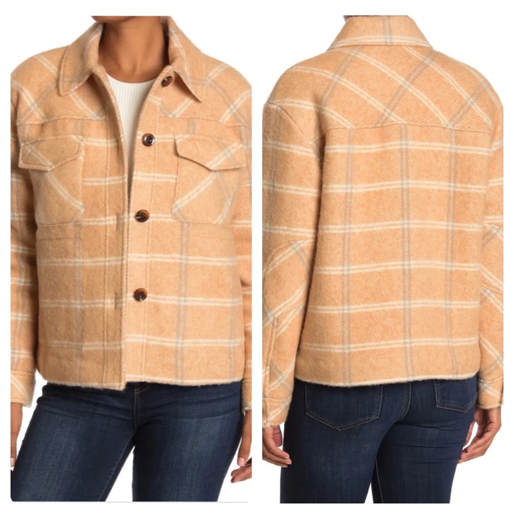 Samsoe Samsoe Leonie Plaid Jacket Tan Wool Blend Quilted Lining Size Small